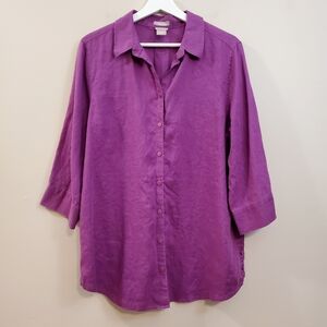 Chico's - 100% Linen No Iron Blouse in Purple - Size 12/14